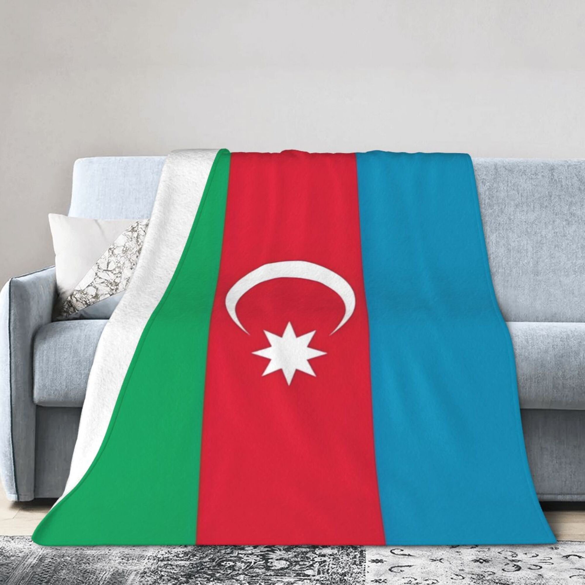 Azerbaijan Flag Flannel Throw Blanket Digital Print Soft Polyester All Seasons