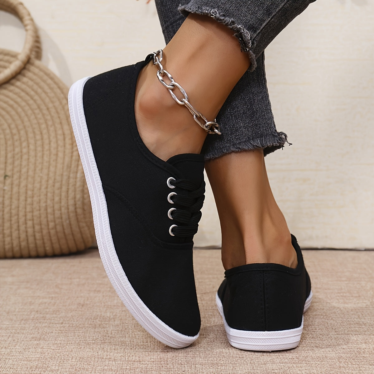 Women's Low-Top Sneakers Lightweight Breathable Fabric Anti-Slip PVC Sole