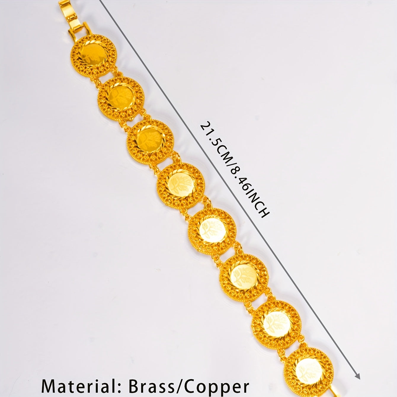 24K oltin qoplamali misdan tayyorlangan Arab uslubidagi bilaguzuk, kundalik kiyish, sovg'a berish va Ramazon maxsus tadbirlari uchun mukammal. Har mavsum uchun mos.