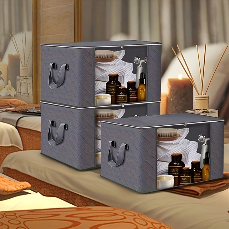 Large Capacity Fabric Storage Bins Pack of 3 for Bedding Clothes Wardrobe Organization Gray Woven