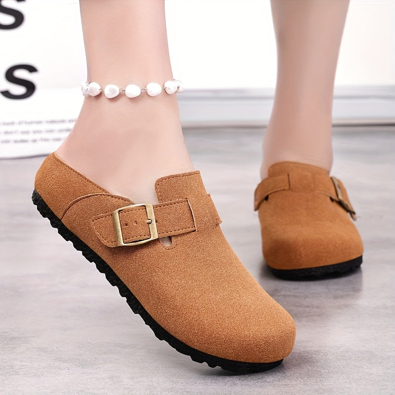 Women's Spring Retro Slip-On Flat Shoes Casual Lazy Shoes with Adjustable Buckle