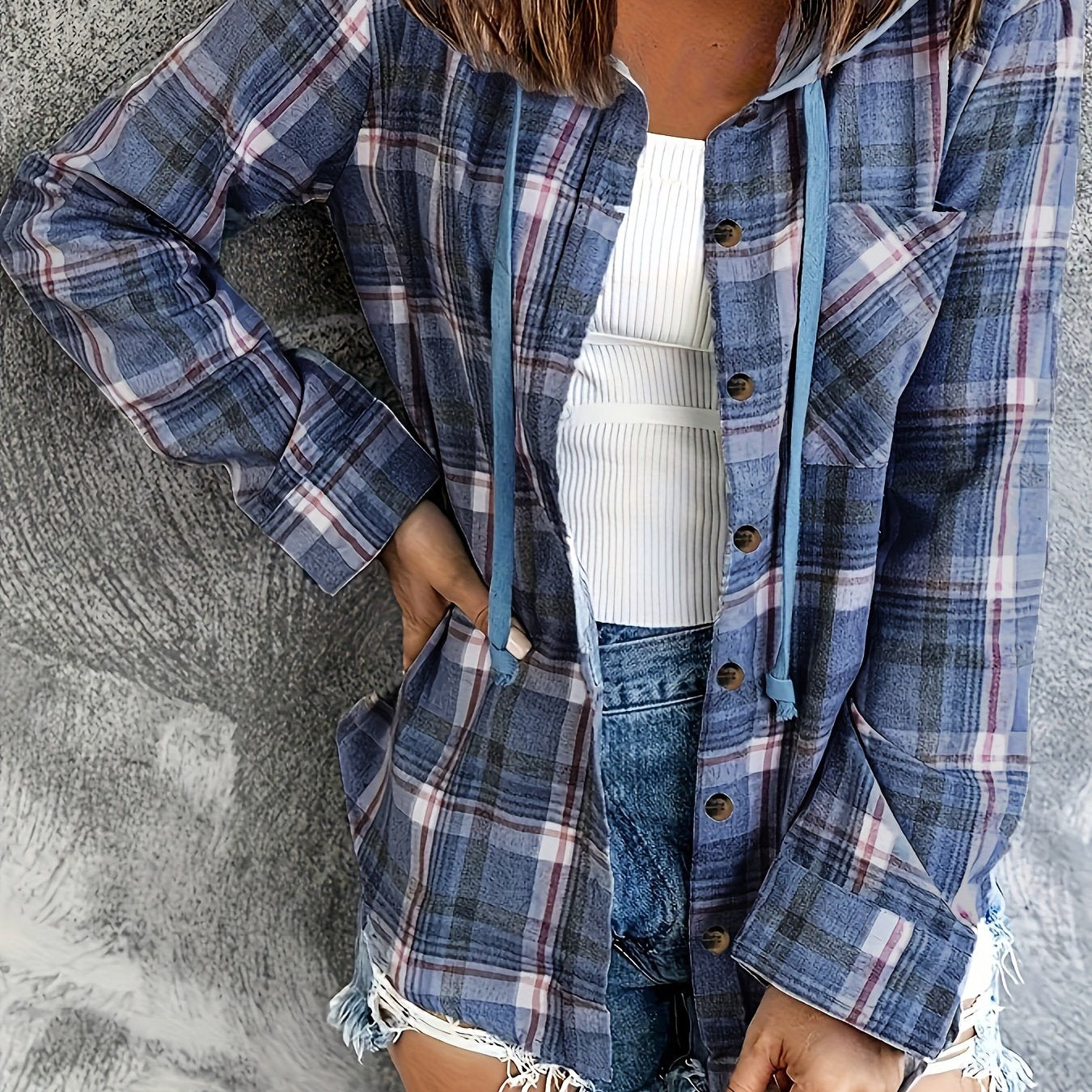 Plus Size Women's Oversized Plaid Shirt Mid-Length Loose Fit Fashionable
