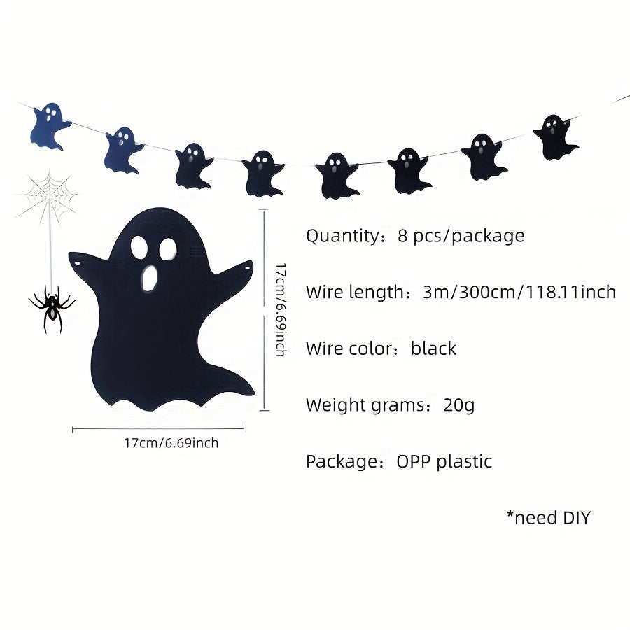 Halloween Felt Banner Decorations Set with Bat Pumpkin Skull Spider for Party
