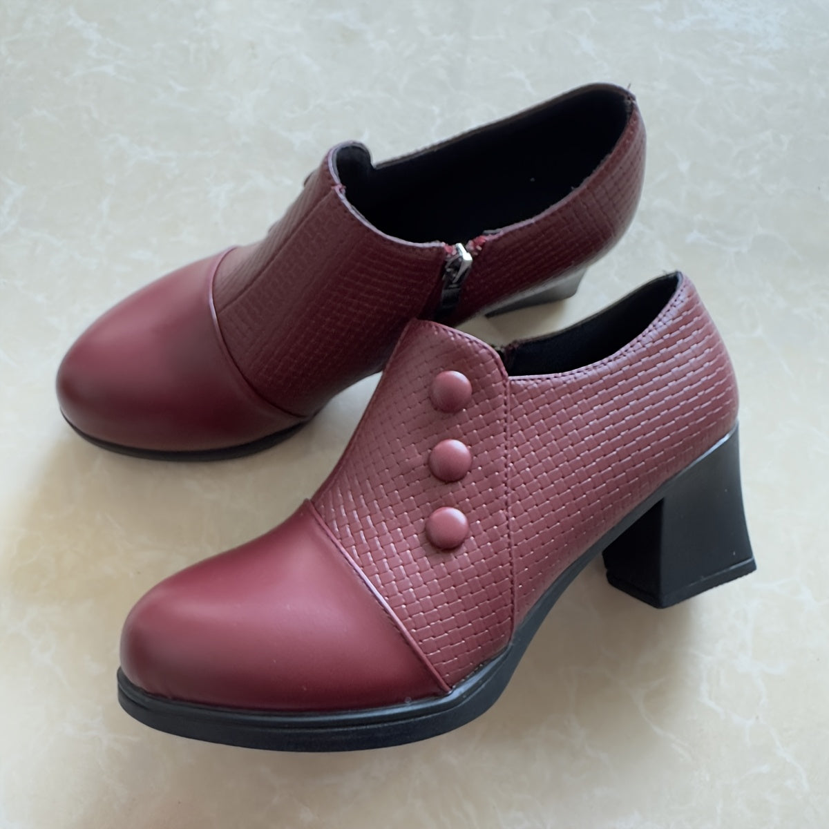 Women's Pointed-Toe Pumps with Chunky Heel and Side Zipper