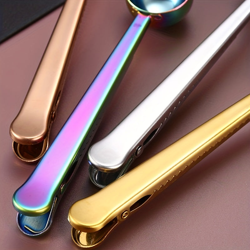 Stainless Steel Coffee Scoop with Bag Clip, Measuring Spoon, Sealing Clamp