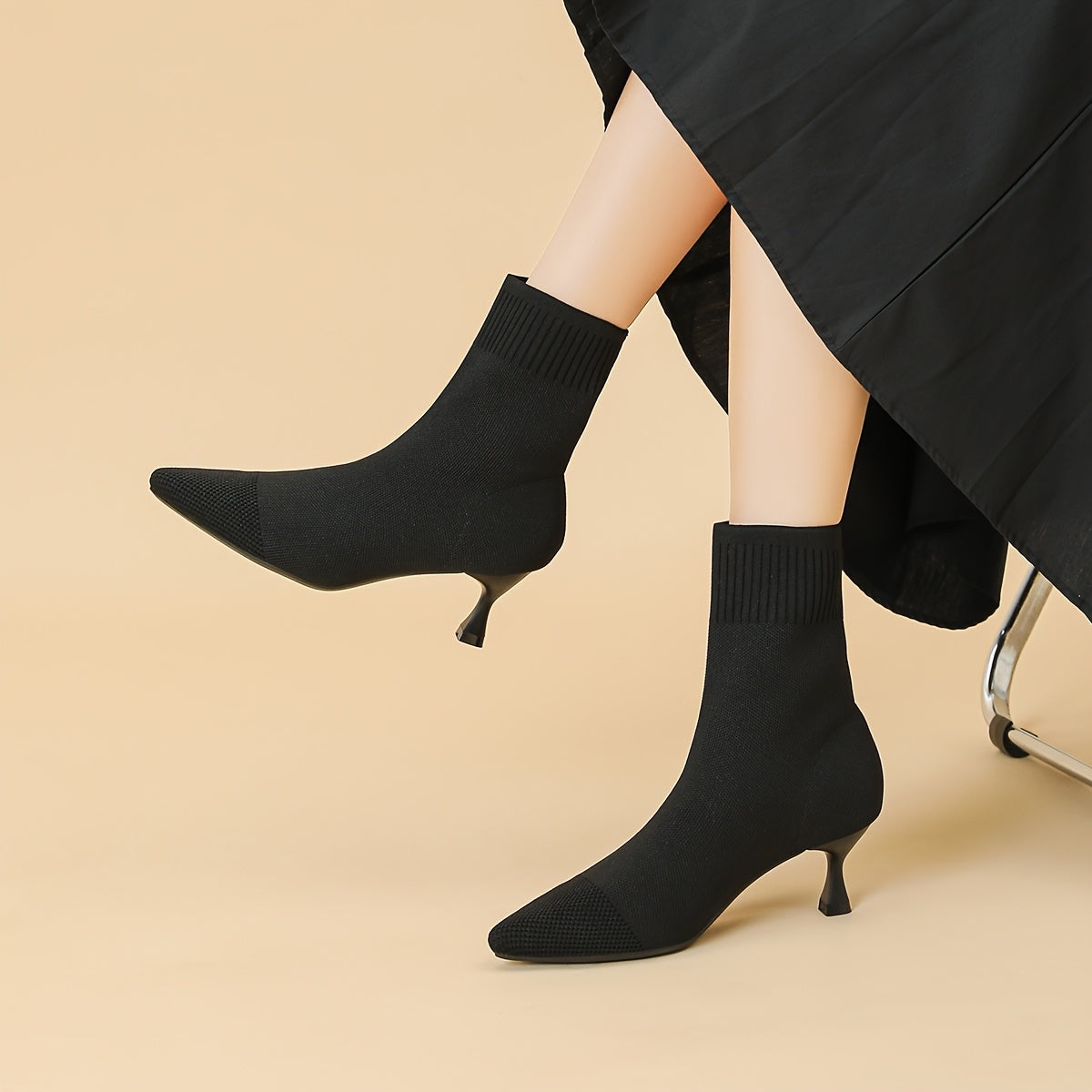 Women's Solid Color Breathable Fabric Ankle Boots Pointed Toe Stilettos
