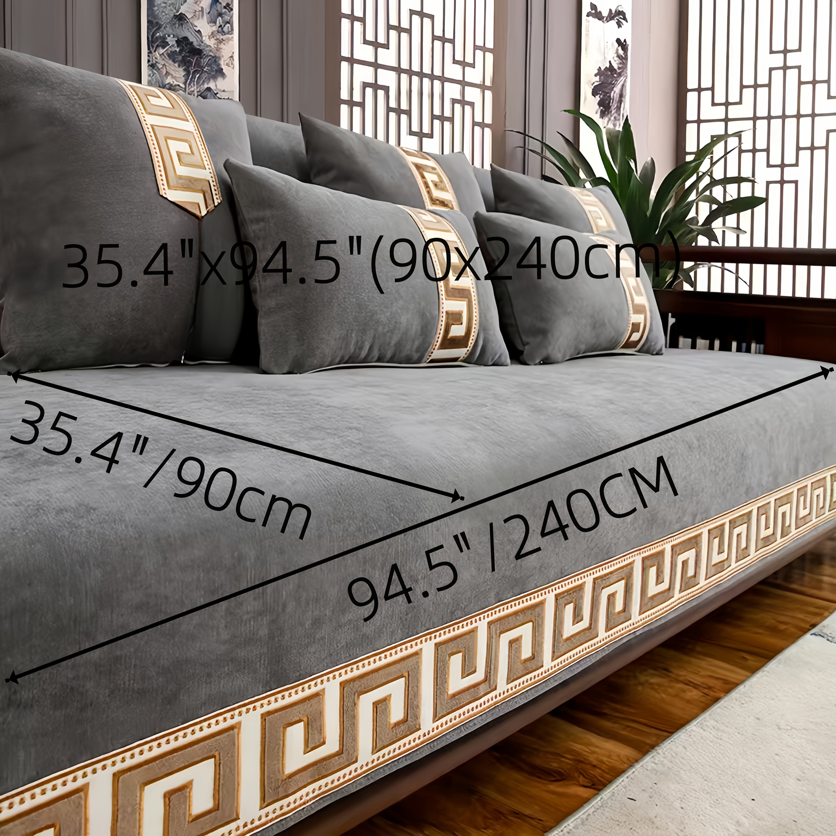 1 dona Ultra-Yumshoq Chenille Divan Qoplamasi Geometrik Jacquard Dizayni bilan - Zamonaviy Bohem uslubi, Hayvonlar uchun qulay, Sirpanmaydigan, Oson tozalanadigan, Aralash ranglar va Oltin aksentlar bilan - Uy uchun ideal va