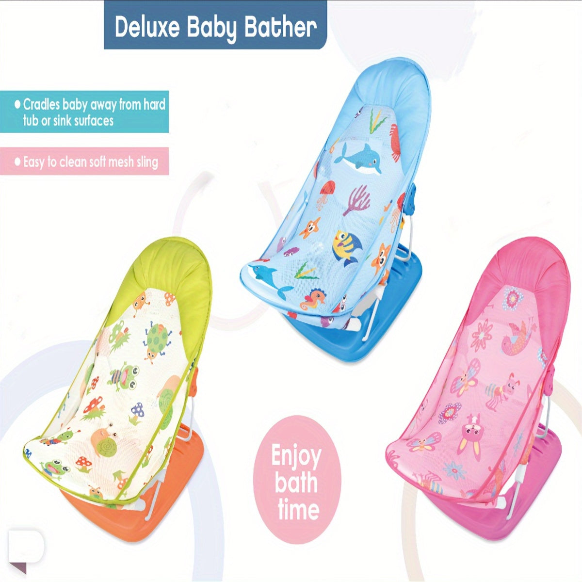 Baby Bath Bed Foldable with Spine Support Non-Slip Safe Bathing for Newborns