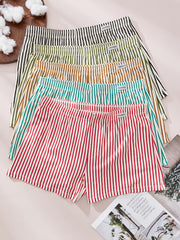 Men's Cotton Blend Striped Boxer Briefs Set of 5 Breathable Comfortable Underwear
