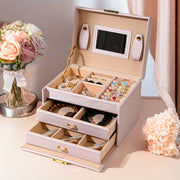 Легкая фиолетовая шкатулка для украшений с замком, зеркалом и двойными ящиками для женщин