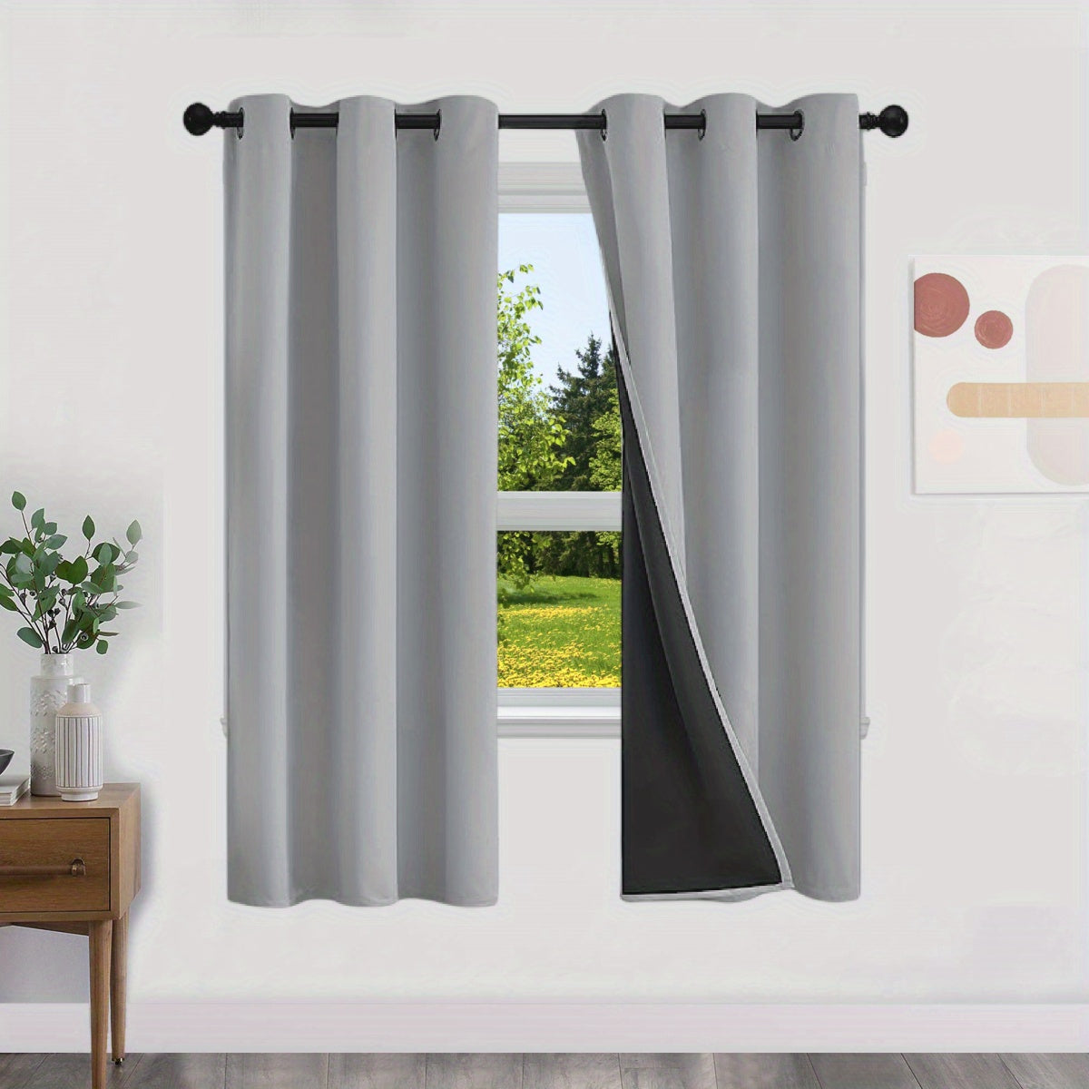 Blackout Curtains 100% Opaque with Lining 2 Pieces for Bedroom Living Room