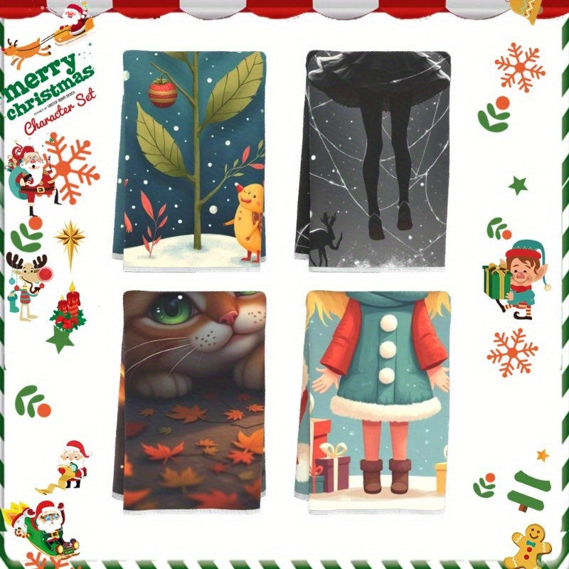 AEVNU to'plami to'rt dona 45.72X66.04 sm o'lchamdagi "Merry Christmas" oshxona bezak sochiqlarini taqdim etadi, bu sizning oshxonangizga bu bayram mavsumida bayramona tuyg'u qo'shish uchun mukammaldir.