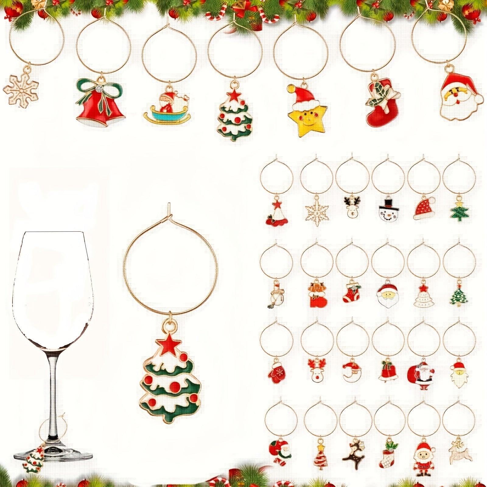 Set of 6 or 12 Christmas Wine Glasses for Banquet Parties