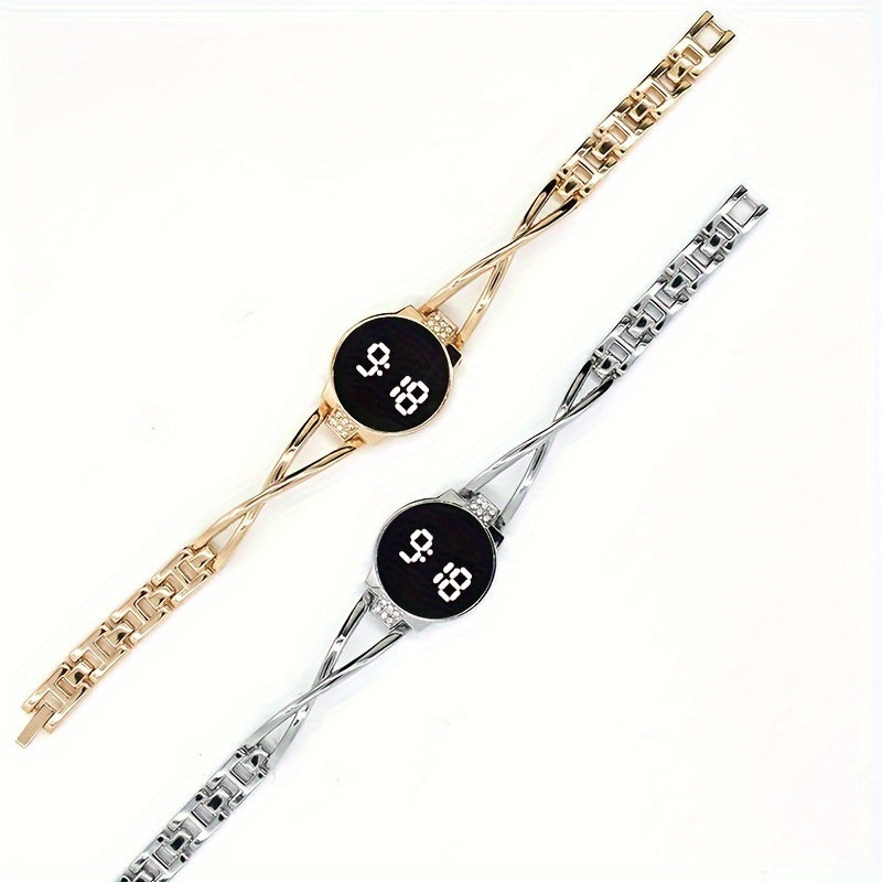 Ayollar uchun LED sensorli ekran po'lat bangle soat zamonaviy moda uslubiga mos