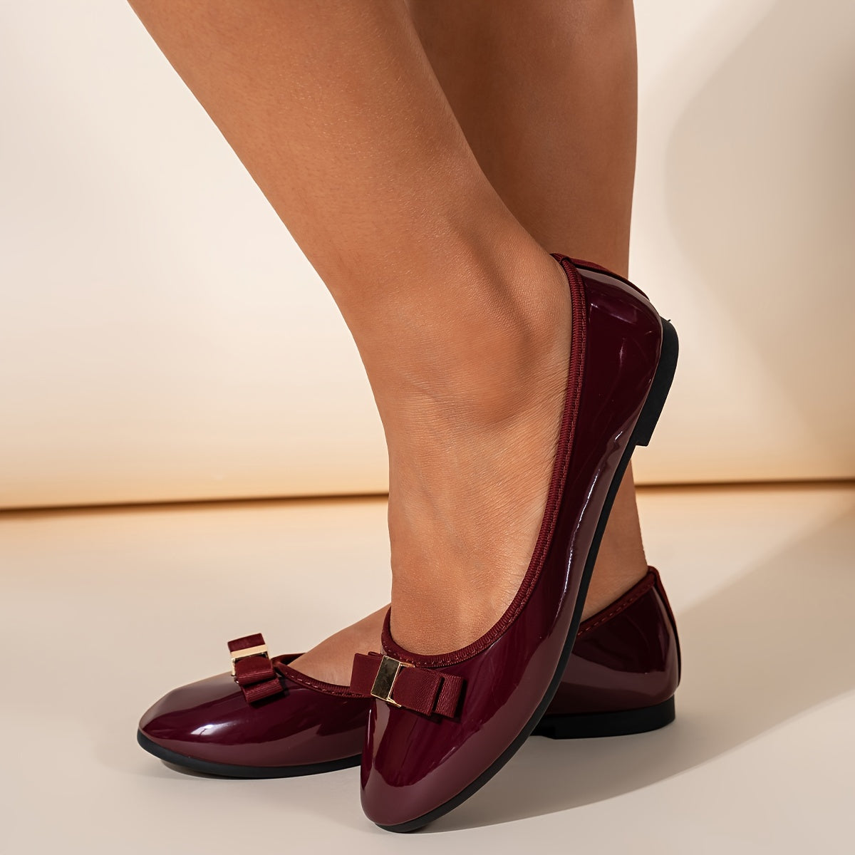 Women's Mary Jane Ballet Flats with Bow Embellishment Lightweight Slip-On Shoes