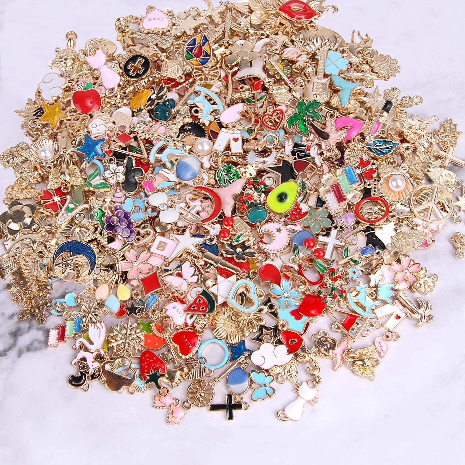 50 Pieces Assorted Golden Enamel Plated Zinc Alloy Jewelry Charms for DIY Pendants Bracelets Earrings