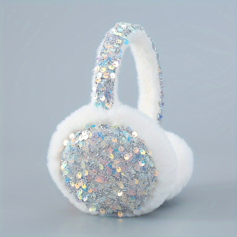 Plush Cartoon Earmuffs for Winter Warmth and Fashion with Sequins