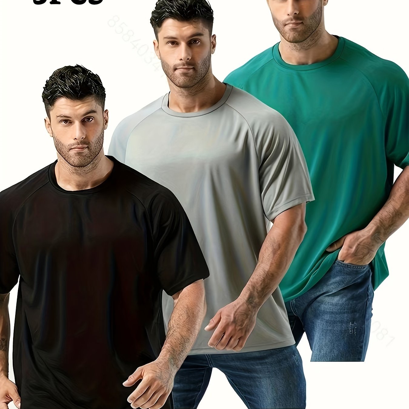 Men's 3-Pack Crew Neck T-Shirts Breathable Polyester Loose Fit for Running Workout Summer Gym Plus Size