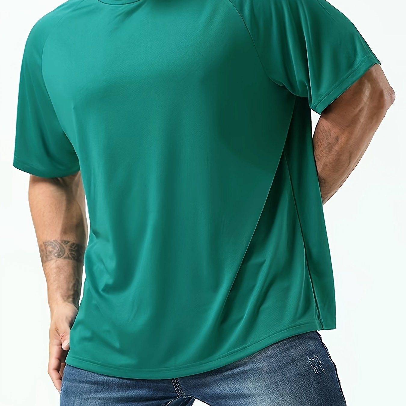 Men's Oversized Solid Polyester T-Shirt for Sports and Fitness Quick Dry Breathable Big & Tall