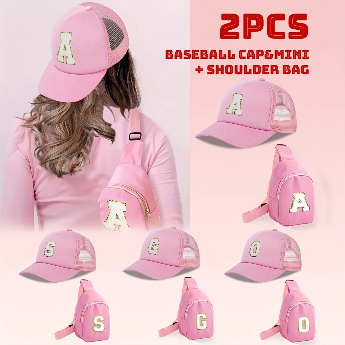 Women's Alphabet Trucker Hat and Mini Shoulder Bag Set Lightweight Casual Accessories