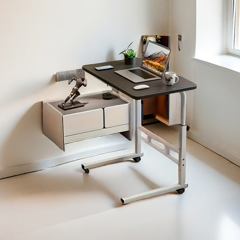 Adjustable Height Rolling Desk with Metal Frame for Home Office and Bedroom in White Black Ginger