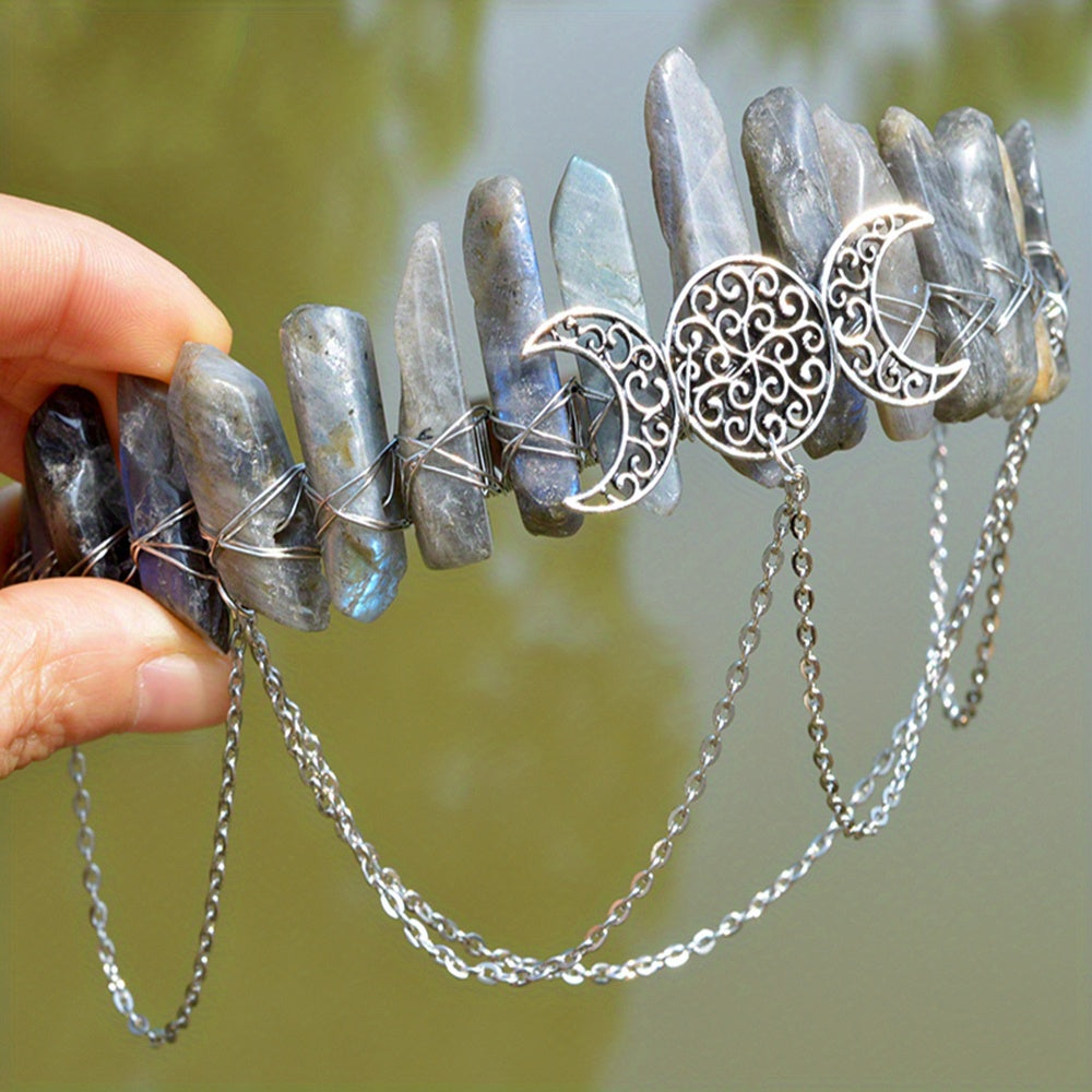 Women’s Natural Stone and Alloy Witch Crown Headband for Eid Celebrations