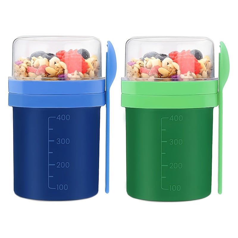 Set of 2 Double-Layer Yogurt and Salad Cups with Fork Lids for Travel and Parties