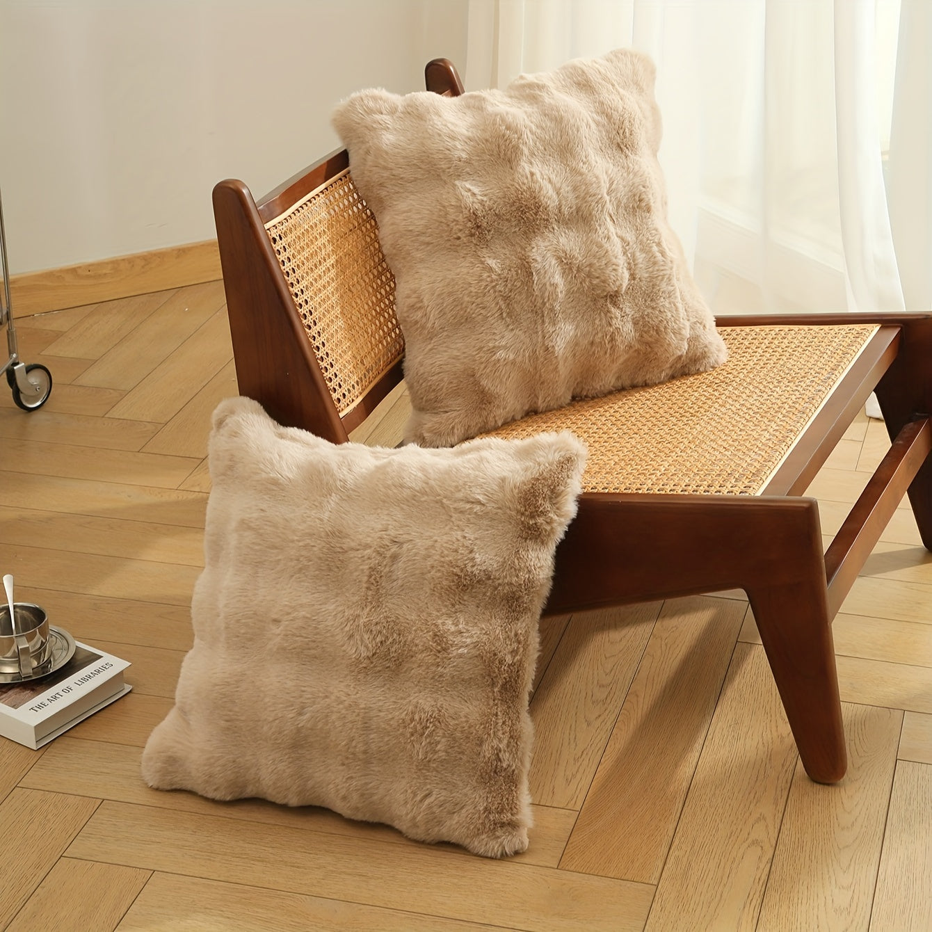 Rabbit Fur Plush Pillow Cover Reversible Sofa Cushion Case with Zipper