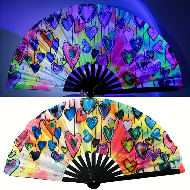 Glow-in-the-Dark Folding Fan with Nature Theme Portable Party Accessory for Raves and Festivals