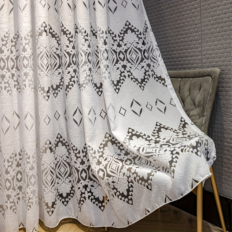 Geometric Jacquard Sheer Curtains for Living Room Polyester Grommet Top