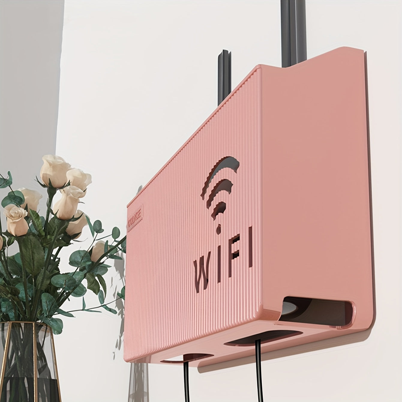 Estante de almacenamiento para pared sin taladro para router y caja de TV con ganchos útiles