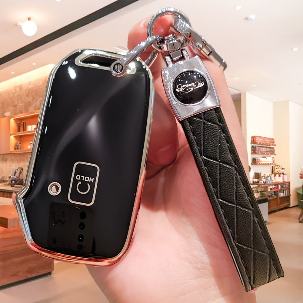Car Key Cover with Keychain Universal Fit for SUV and Sedan Black Plastic
