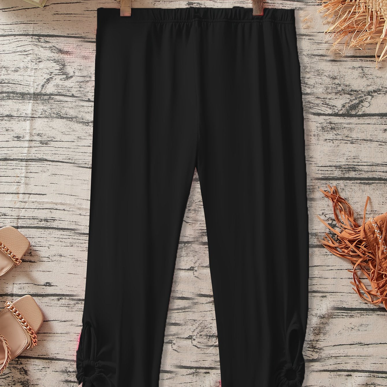 Plus Size Black Stretchy Casual Pants for Women Elastic Waistband Machine Washable