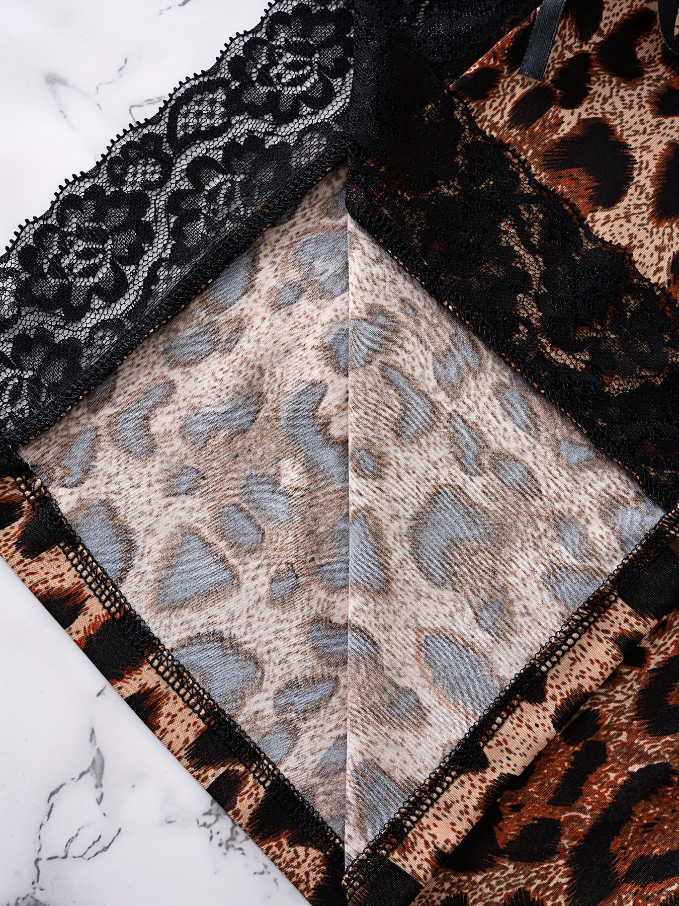 Plus Size Leopard Print Lace Spliced Sleep Dress with Side Slit