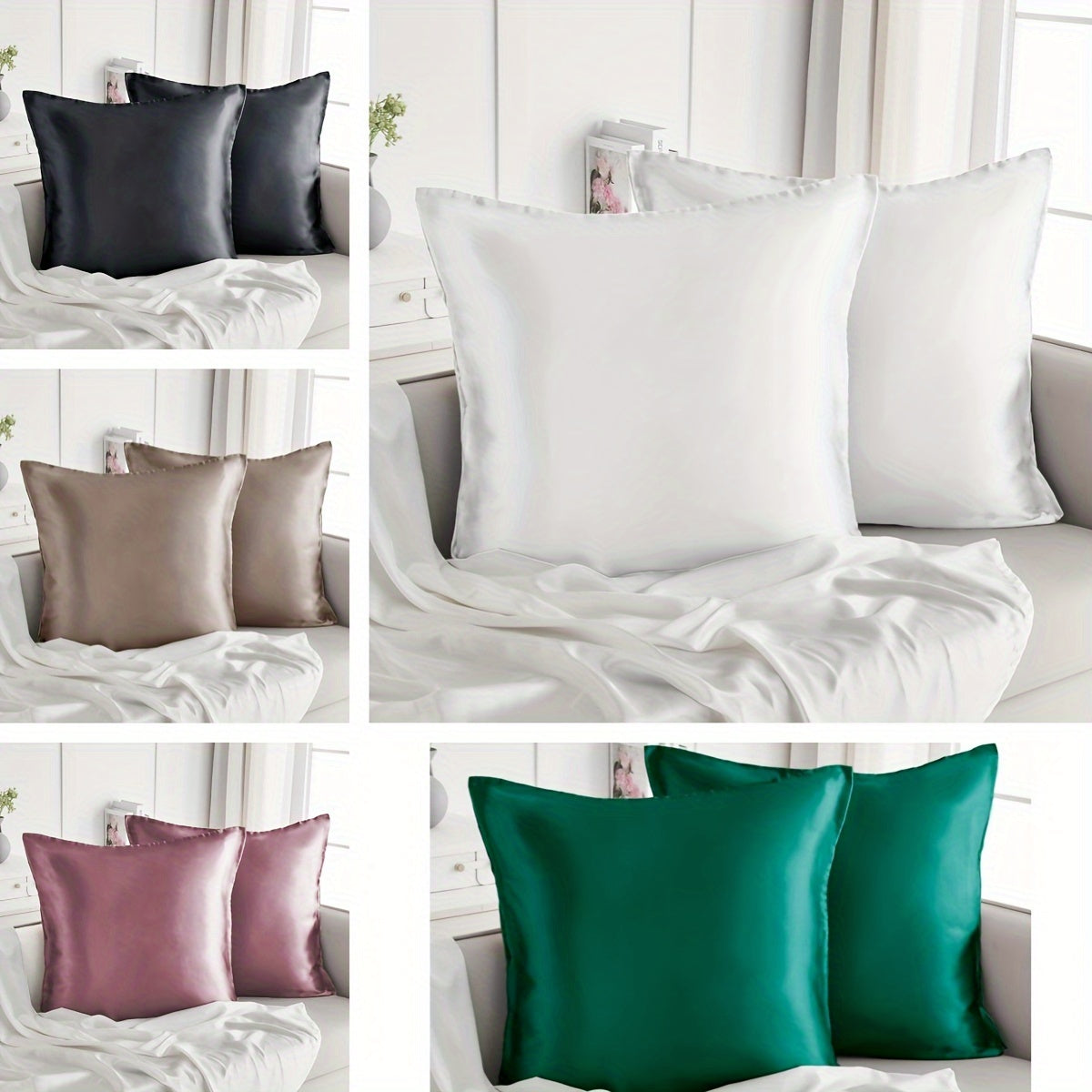 Set of 2 Satin Pillowcases with Zipper Closure, Gentle on Hair and Skin