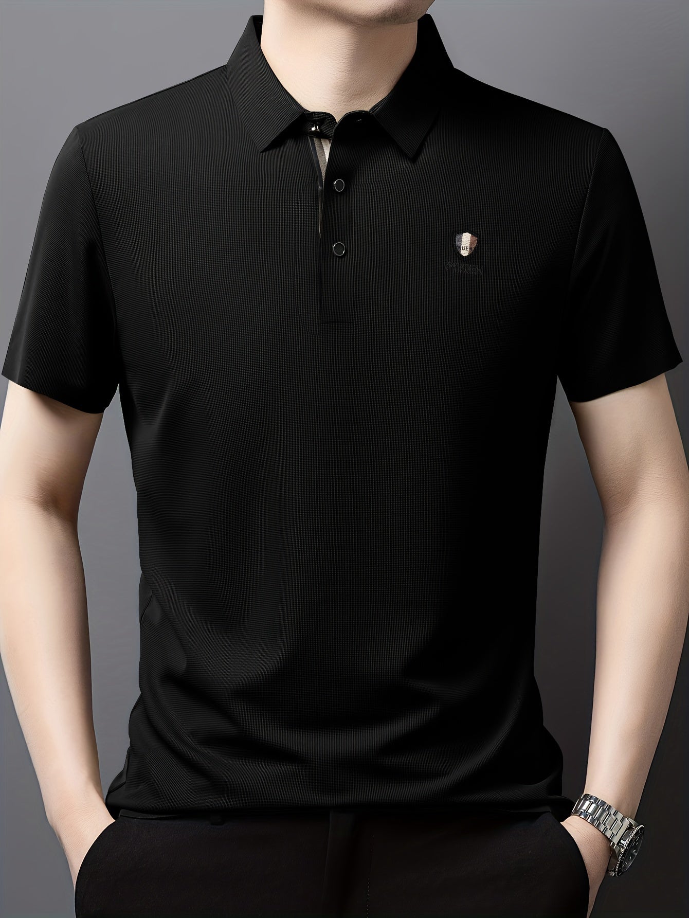 Мужская гольф-рубашка с геометрическим принтом, полиэстер, повседневная, весна, лето, осень