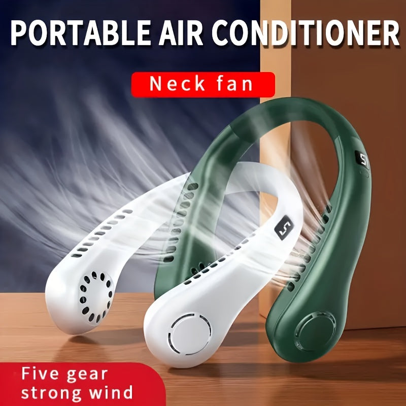 Portable Neck Fan with 5 Speeds, Digital Display, USB Rechargeable