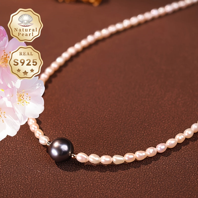 Pearl Necklace for Women Freshwater and Tahitian Pearls Sterling Silver Adjustable Gift