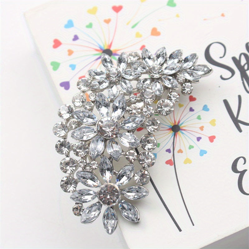 Women's Rhinestone Feather Brooch Hollow Design Pin Jewelry Accessory