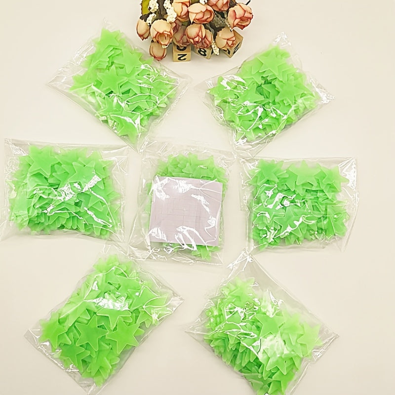 100 Pcs Luminous Star Wall Stickers for Bedroom Ceiling Decor Plastic Glitter