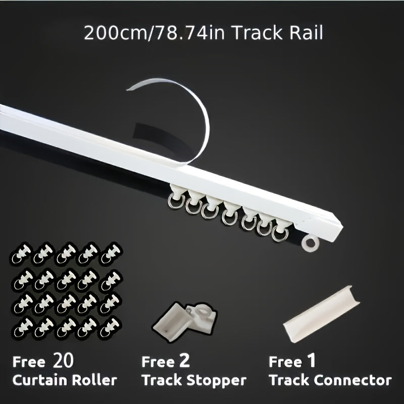 Self-Adhesive Curtain Track Set 1m 1.4m 2m with Rollers and Stoppers for Windows and Doors