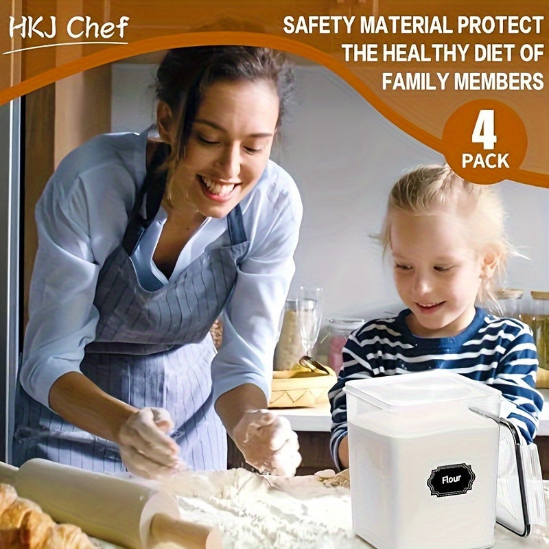 Set of 4 Airtight Food Storage Containers 5.2L Plastic Pantry Organizer