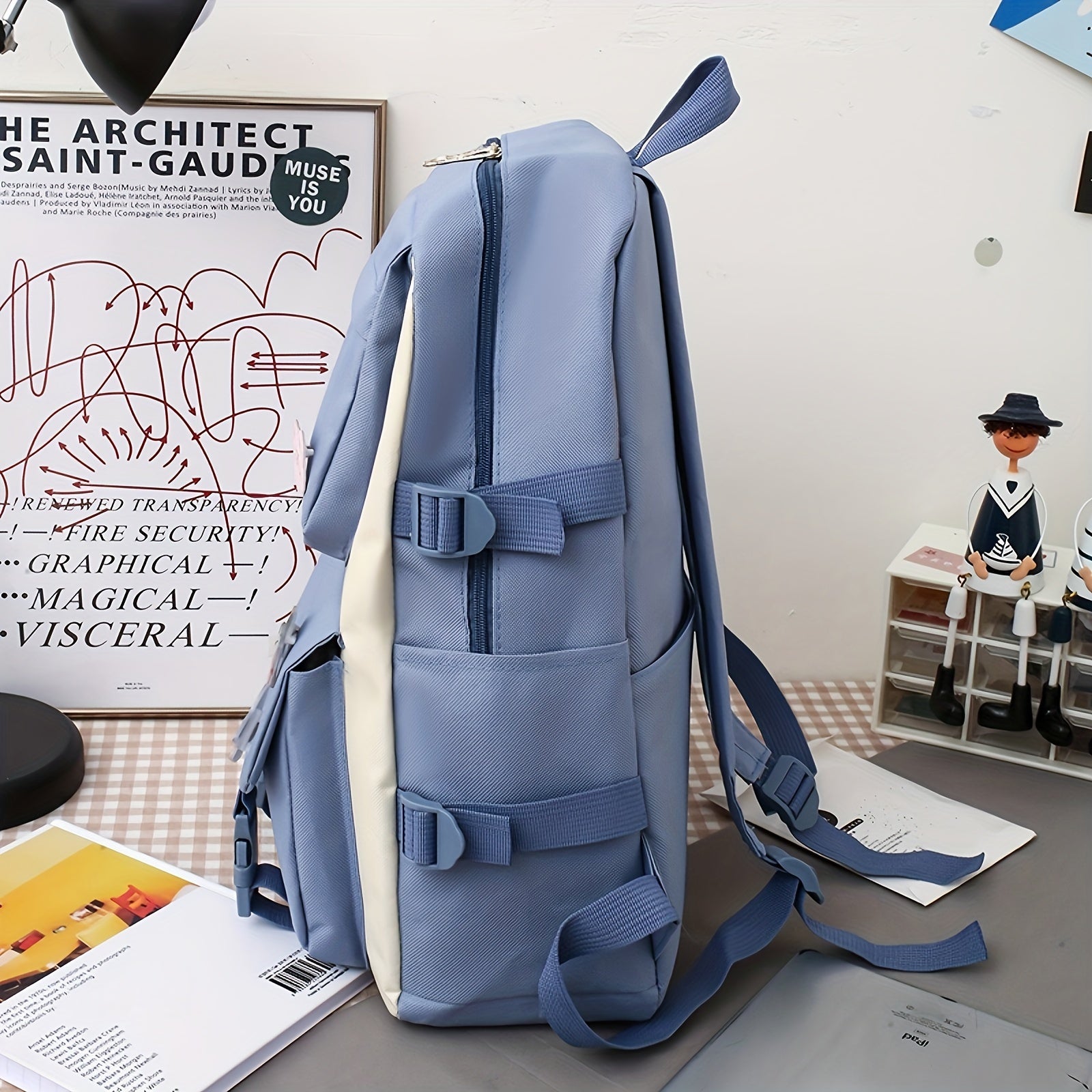 Yangi zamonaviy ayollar uchun kampus ruksak, belgi pendanti bilan, besh qismdan iborat to'plam