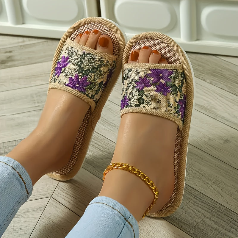 Women's Floral Slip-On Sandals with EVA Sole Lightweight Casual Shoes