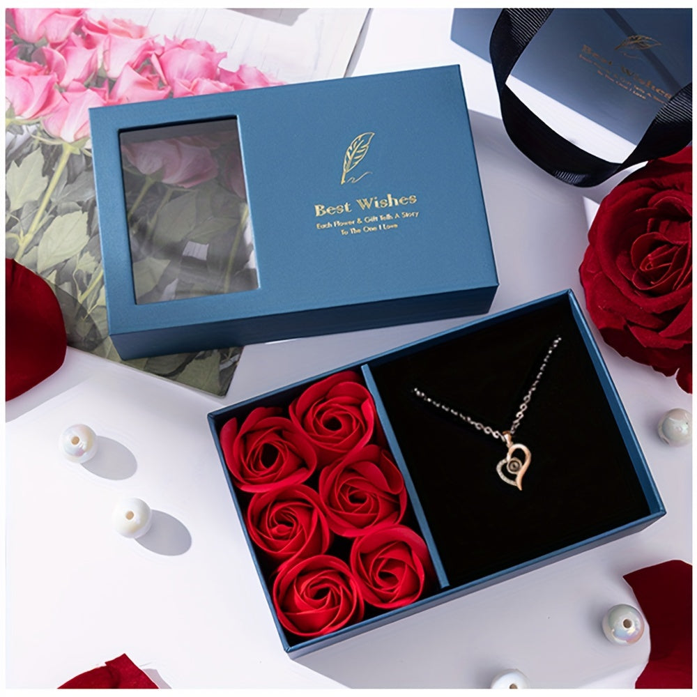 Personalized I Love You Necklace with Rose Gift Box for Mom Wife Girlfriend