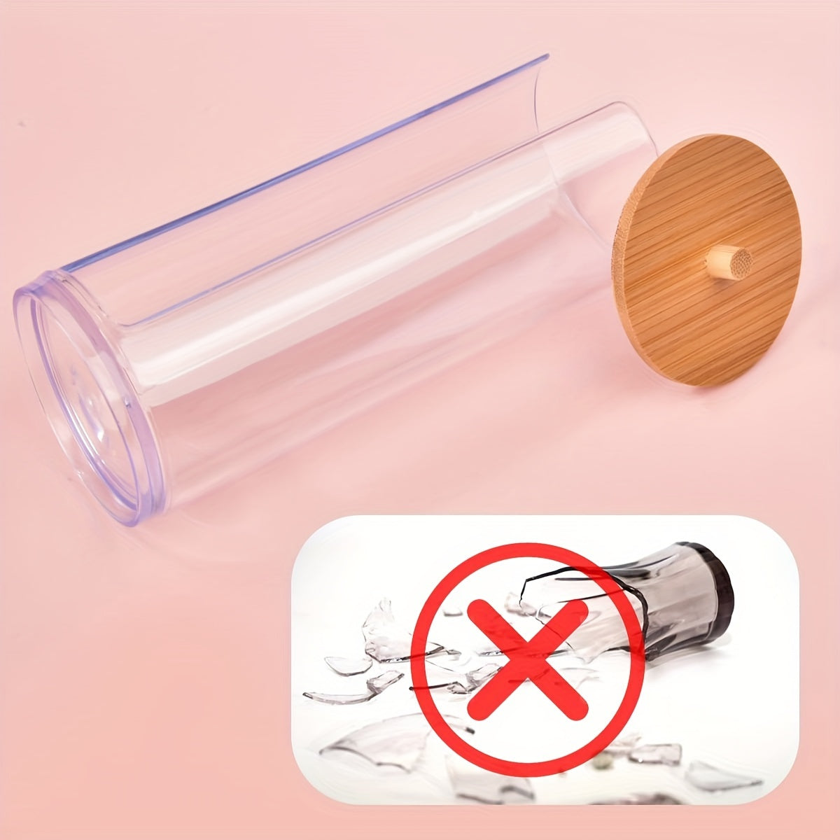 Clear Plastic Bathroom Storage Organizer with Bamboo Lid for Makeup Pads and Cups