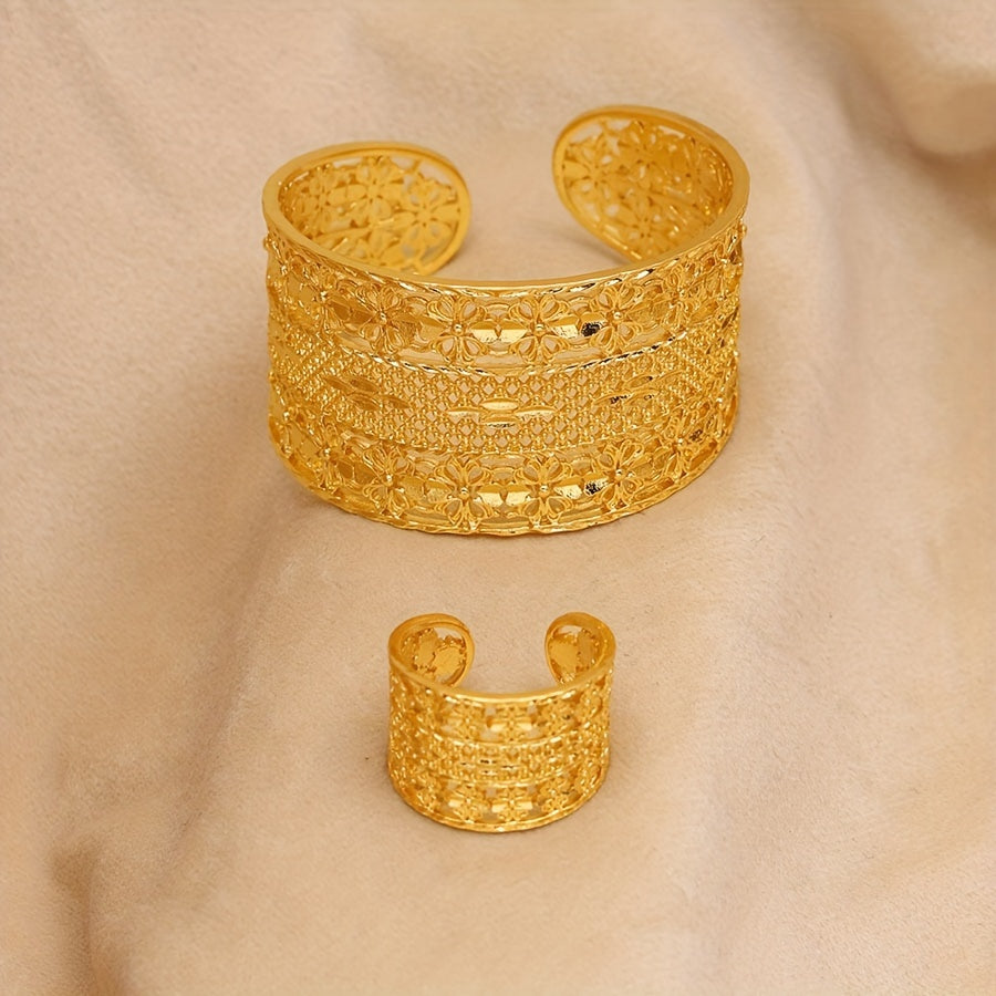 [Eng yaxshi tanlov] Elegant minimalist qotishma uzuk va bilaguzuk to'plami, tasodifiy yoki rasmiy tadbirlar uchun zamonaviy bo'sh ochiq dizayn, O'rta Sharq uslubidan ilhomlangan, mukammal sovg'a