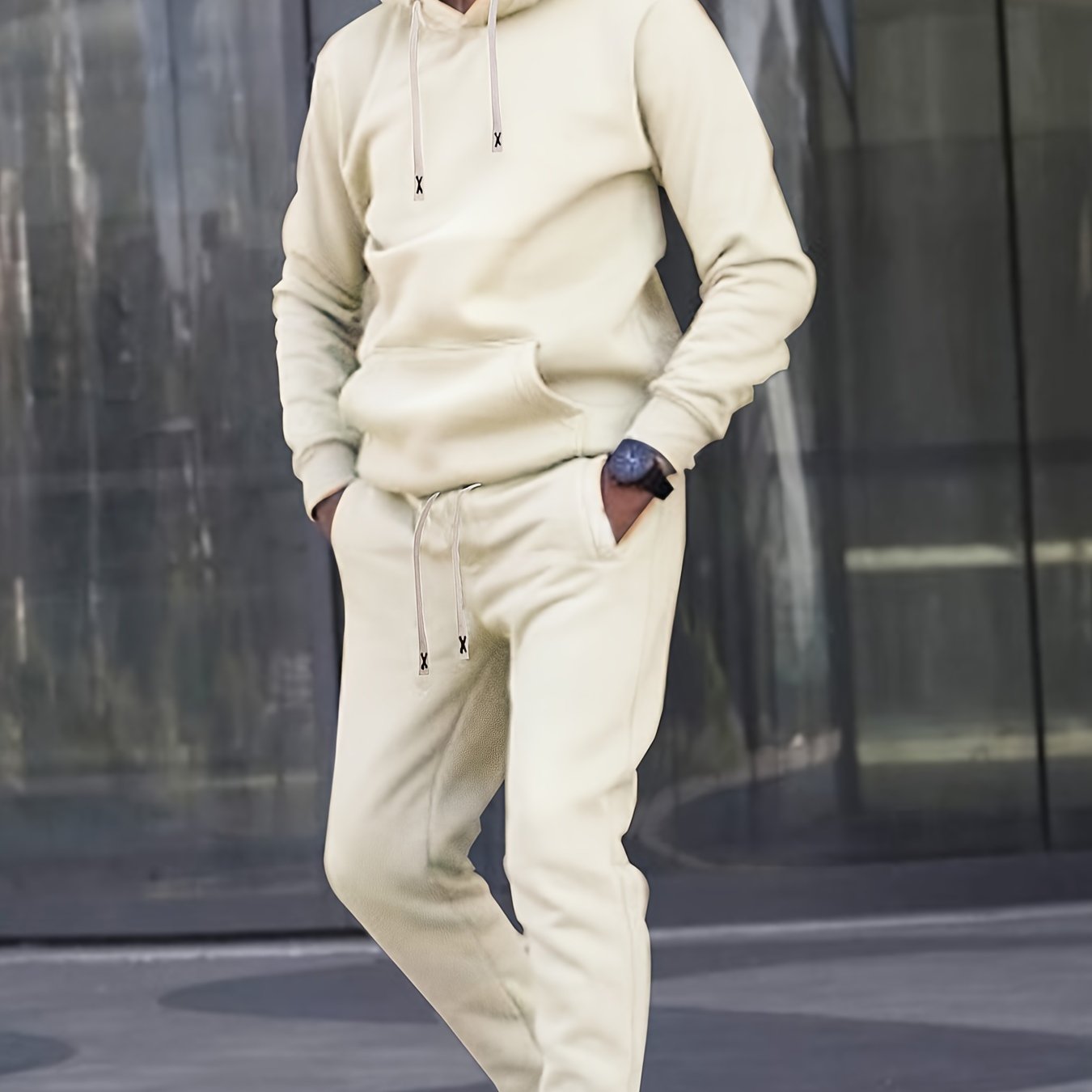 Men's Casual Sportswear Set with Embroidered Alphabet Belt Hooded Sweatshirt and Joggers