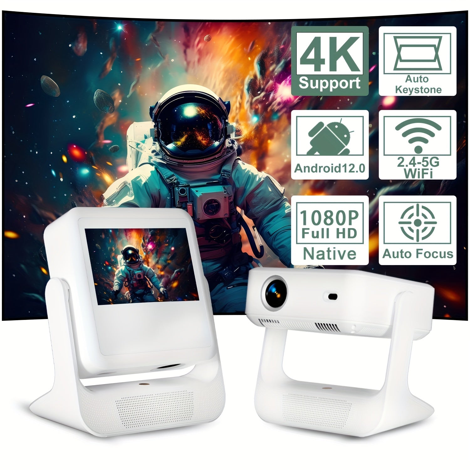 Portativ 1080P Aqlli proyektor 8 dyuymli sensorli ekran 4K qo'llab-quvvatlash WiFi6