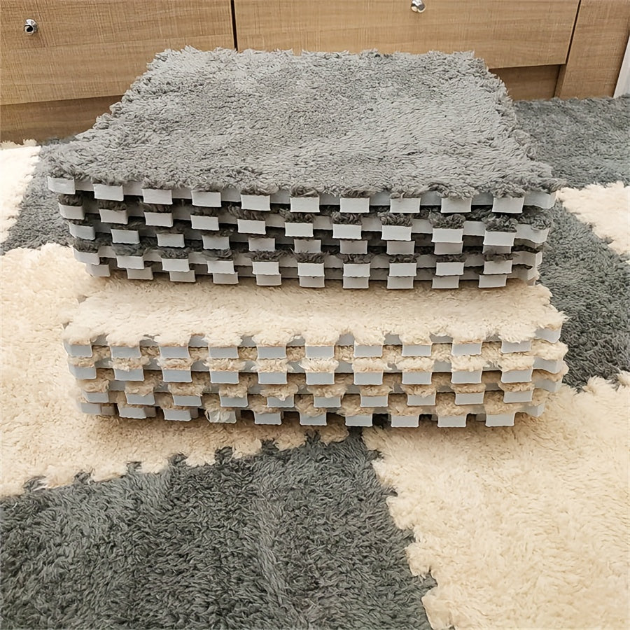 12 Pieces Flocked Carpet Splicing Mats for Home Bedroom Anti-Slip Anti-Fatigue 11.8x11.8 Inches